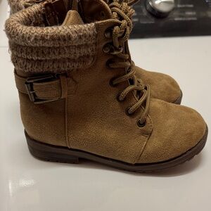 Tan Suede Ankle Boots with Knit Cuff